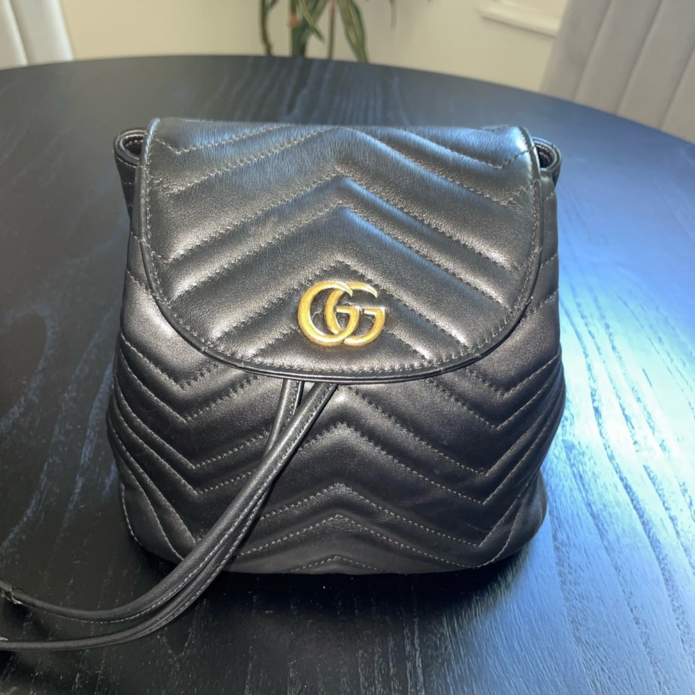 Gucci Calfskin Matelasse GG Marmont Flap Backpack Black